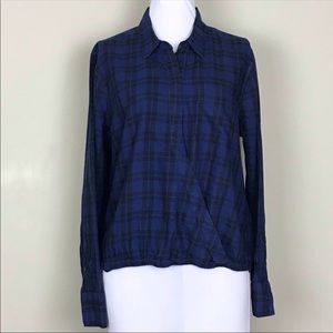 Madewell Plaid Blue & Black Cross Front Shirt